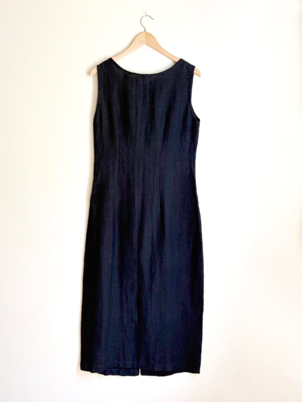 Vintage 90s Crucial Creations 100% Hemp Black Button Front Midi Dress Size L - Picture 3 of 7
